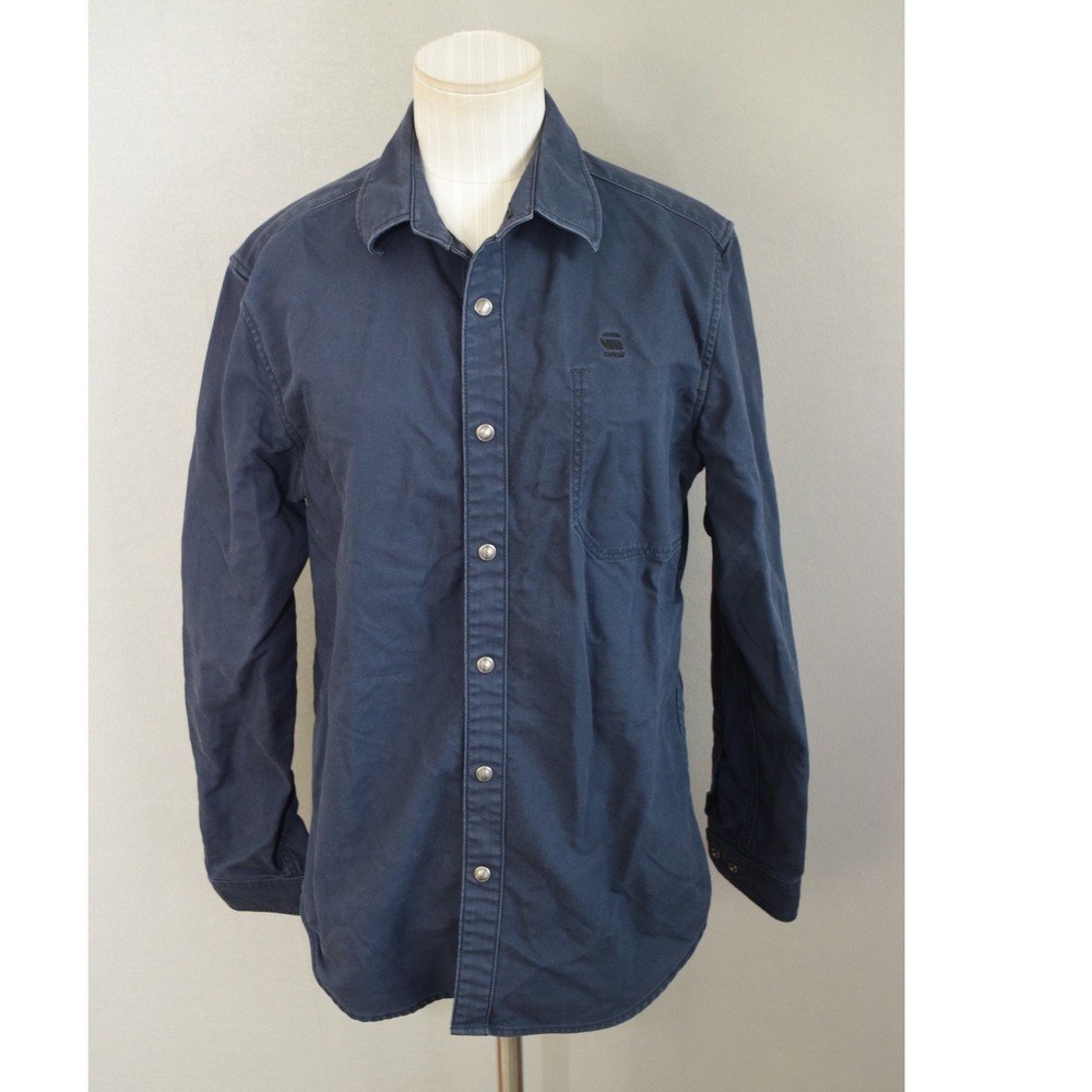 G-Star Raw Buck Shirt Size Medium Navy Blue Snap Button Utility Mens Cotton LS